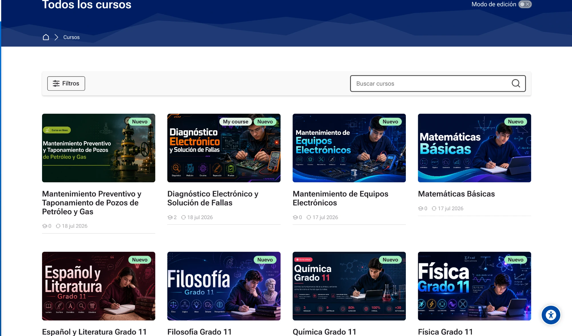 Catálogo real de cursos digitalizados para Inandina con programas de educación técnica y media